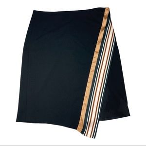 DKNY Black Midi Skirt with Tan and White Stripe Detail